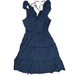 J. Crew Swiss Dot Midi Tiered Ruffle Dress Sz 12 Navy Women’s Lined